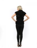Fur vests black lapin rouge woman with fabric inserts and wide neck - Image 3