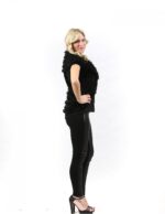 Fur vests black lapin rouge woman with fabric inserts and wide neck - Image 4