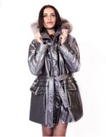 PUFFER JACKET WITH DETACHABLE HOOD EDGED FOX BELT WITH ZIP AND BUTTONS 55 - Image 3