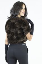 brown mink jacket with lace inserts with hook and round neck - Image 3