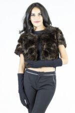 brown mink jacket with lace inserts with hook and round neck - Image 4