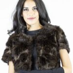 brown mink jacket with lace inserts with hook and round neck