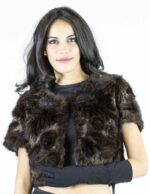 brown mink jacket with lace inserts with hook and round neck