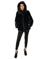 44 WOMEN'S JACKET MINK BLUE INFINITY HORIZONTAL MOD HOOD AND CAPE COULISSE - Image 6