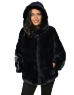 44 WOMEN'S JACKET MINK BLUE INFINITY HORIZONTAL MOD HOOD AND CAPE COULISSE - Image 3