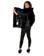 44 WOMEN'S JACKET MINK BLUE INFINITY HORIZONTAL MOD HOOD AND CAPE COULISSE - Image 7