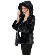 44 WOMEN'S JACKET MINK BLUE INFINITY HORIZONTAL MOD HOOD AND CAPE COULISSE - Image 4