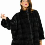 46 Giacca mantella orizzontale visone aurora fur mink pelz nerz норка fourrure vison