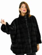 46 Giacca mantella orizzontale visone aurora fur mink pelz nerz норка fourrure vison