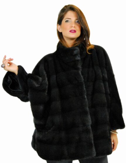 46 Giacca mantella orizzontale visone aurora fur mink pelz nerz норка fourrure vison