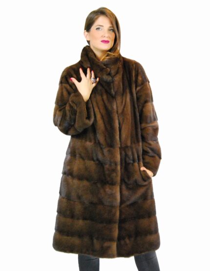 46 Cappotto orizzontale visone scanbrown lungo esclusivo fur mink pelz nerz норка fourrure vison