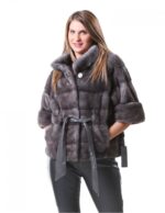 PELLICCIA GIACCA VISONE DONNA CON LAVORAZIONE ORIZZONTALE IN GRIGIO BLUE IRIS