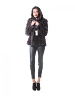 PELLICCIA GIACCA VISONE DONNA IN GRIGIO DARK GREY A PELLE INTERE ORIZZONTALE