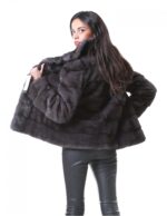 PELLICCIA GIACCA VISONE DONNA IN GRIGIO DARK GREY A PELLE INTERE ORIZZONTALE