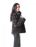 PELLICCIA GIACCA VISONE DONNA IN GRIGIO DARK GREY A PELLE INTERE ORIZZONTALE