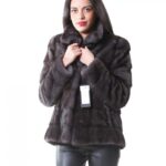 PELLICCIA GIACCA VISONE DONNA IN GRIGIO DARK GREY A PELLE INTERE ORIZZONTALE