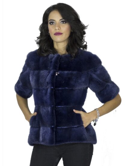 Giacca pelliccia visone blu smanicato 42 fourrure vison 水貂皮草 fur mink Pelz Nerz mex hopka