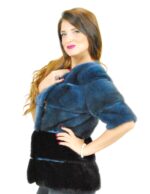 42 Blaue Jacke Nerzmantel doppelte Farbe kurze Ärmel fourrure vison 水貂皮草 fur mink Pelliccia visone mex hopka – Bild 3