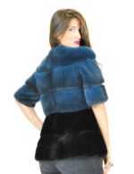 42 Blaue Jacke Nerzmantel doppelte Farbe kurze Ärmel fourrure vison 水貂皮草 fur mink Pelliccia visone mex hopka – Bild 6