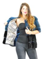 42 Blaue Jacke Nerzmantel doppelte Farbe kurze Ärmel fourrure vison 水貂皮草 fur mink Pelliccia visone mex hopka – Bild 7