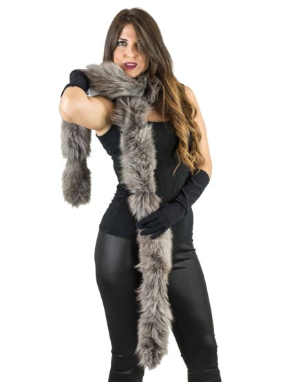 Collo boa in volpe grigio sfumato lungo 205 cm code Pelzkragen col fourrure fur collar