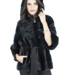 Pelliccia visone 46-48 cypress cintura giacca cappuccio vison норка fur mink Nerzpelzes fourrure