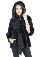 Pelliccia visone 46-48 cypress cintura giacca cappuccio vison норка fur mink Nerzpelzes fourrure