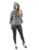 Mink Fur 46 blue iris jacket hood vison норка pelliccia visone Nerzpelzes fourrure - Image 6
