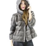 Pelliccia visone 46 blu iris giacca cappuccio vison норка fur mink Nerzpelzes fourrure
