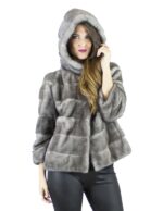 Pelliccia visone 46 blu iris giacca cappuccio vison норка fur mink Nerzpelzes fourrure