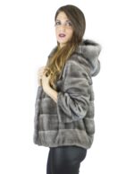 Mink Fur 46 blue iris jacket hood vison норка pelliccia visone Nerzpelzes fourrure - Image 4