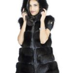 Gilet volpe nero cappuccio taglia 50 pelliccia con zip e cappuccio pelle bordato volpe