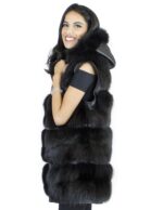 Black fox vest hood size 50 fur with zip and hood fox trimmed leather - Image 4