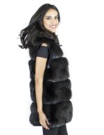 Black fox vest hood size 50 fur with zip and hood fox trimmed leather - Image 3