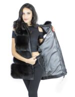 Black fox vest hood size 50 fur with zip and hood fox trimmed leather - Image 7