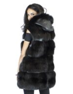 Black fox vest hood size 44 fur with zip and hood leather edged fox - Image 6