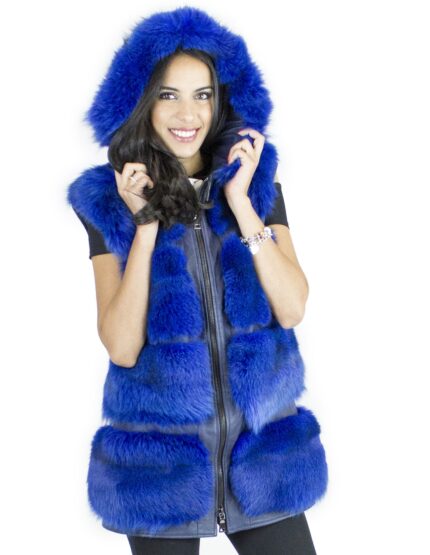 Gilet volpe bluette cappuccio taglia 46 fourrure renard fox fur лисицы Fuchspelz