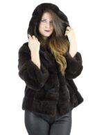 Giacca Pelliccia visone chocolate cappuccio 42 ganci manica 3/4 Nerzpelzes fourrure vison