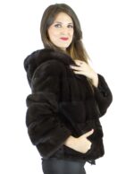 Giacca Pelliccia visone chocolate cappuccio 42 ganci manica 3/4 Nerzpelzes fourrure vison
