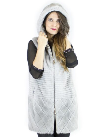 Gilet zaffiro Pelliccia visone 42-44 cappuccio fur mink норка Nerzpelzes fourrure vison