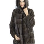Pelliccia visone marrone brown ganci 46 cappuccio fur mink норка Nerzpelzes fourrure vison