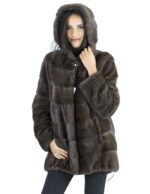 Pelliccia visone marrone brown ganci 46 cappuccio fur mink норка Nerzpelzes fourrure vison
