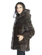 Pelliccia visone marrone brown ganci 46 cappuccio fur mink норка Nerzpelzes fourrure vison