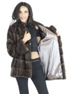 Pelliccia visone marrone brown ganci 46 cappuccio fur mink норка Nerzpelzes fourrure vison