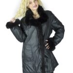 Piumino nero con collo e polsi in volpe murmasky comodo 50 fur mex pelz fourrure 毛皮