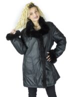 Piumino nero con collo e polsi in volpe murmasky comodo 50 fur mex pelz fourrure 毛皮