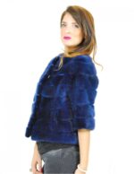 42 jacket mink woman blue lapis mod cape with round neck and 3/4 sleeve and patterned lining - Image 3
