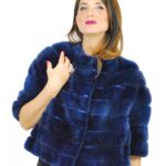 42 giacchino donna visone lapis blu mod mantellina con collo a giro e manica 3/4 e fodera fantasia