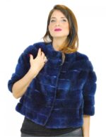 42 giacchino donna visone lapis blu mod mantellina con collo a giro e manica 3/4 e fodera fantasia