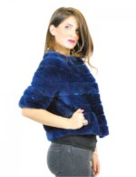 42 jacket mink woman blue lapis mod cape with round neck and 3/4 sleeve and patterned lining - Image 4